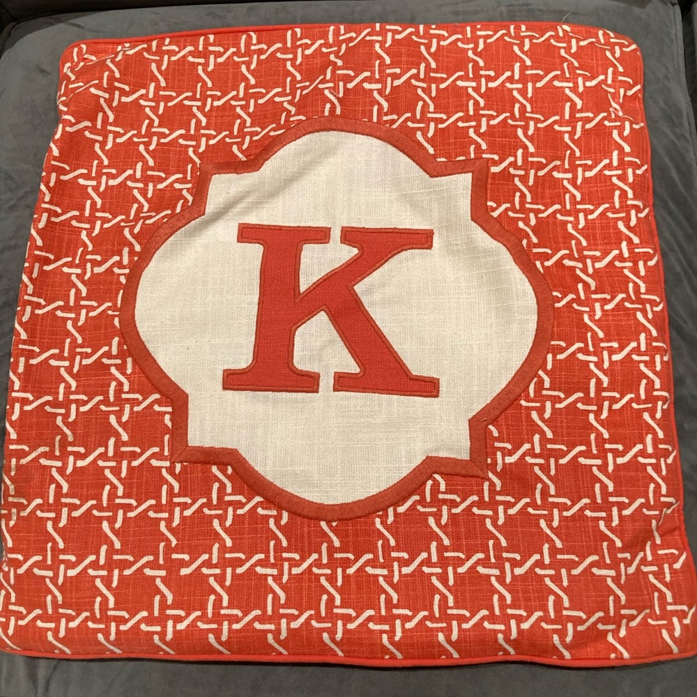 Letter K pillow cover. 18”